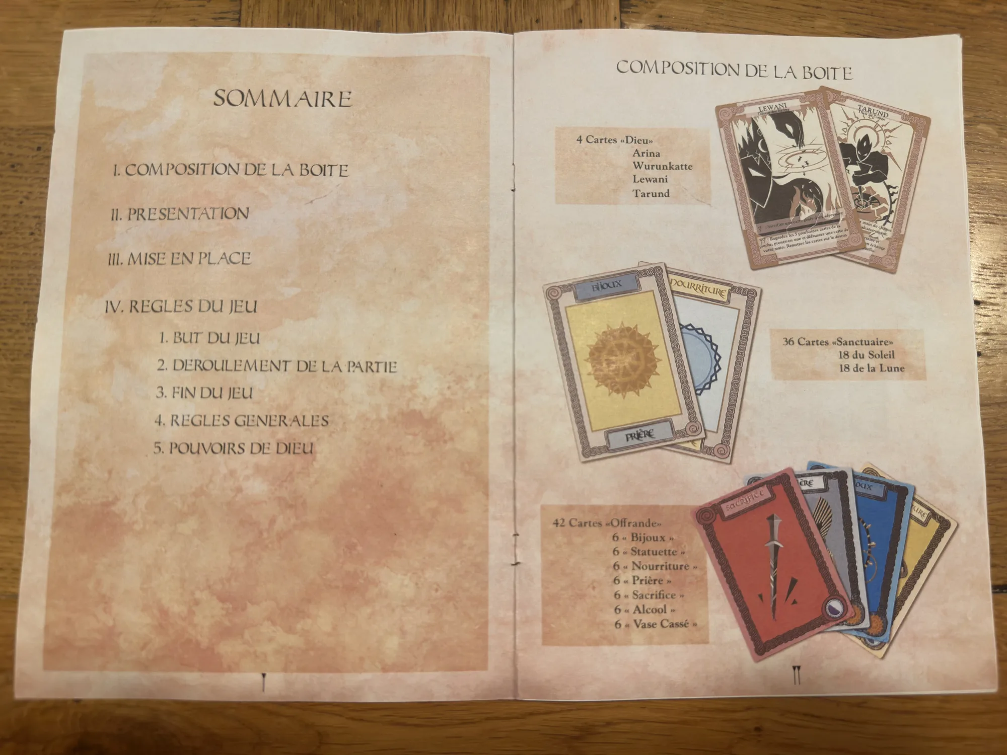 Livret de règles : sommaire et composition de la boîte